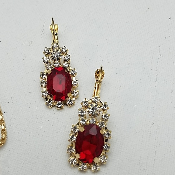 Ruby Faux Gold Tone 16" Necklace & Earrings Set - Picture 2 of 3